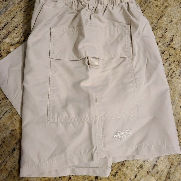 Dolphin Men's XS Tan Swimming Swim Trunks Board Shorts Cargo Pocket Drawstring - Picture 4 of 9